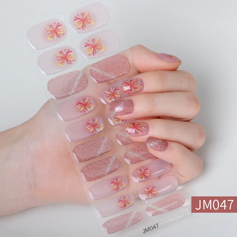 Pink Firework Semi Cured Gel Nail Strips