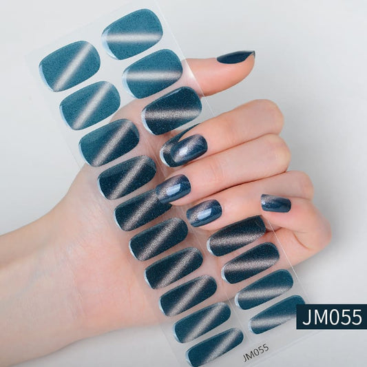 Blue Cat Eye Nail Semi Cured Gel Nail Strips