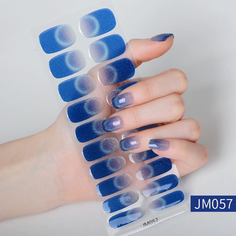 Blue Glitter Cat Eye Nail Semi Cured Gel Nail Strips