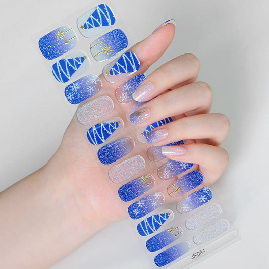 Blue Glitter Snow  Nail Semi Cured Gel Nail Strips