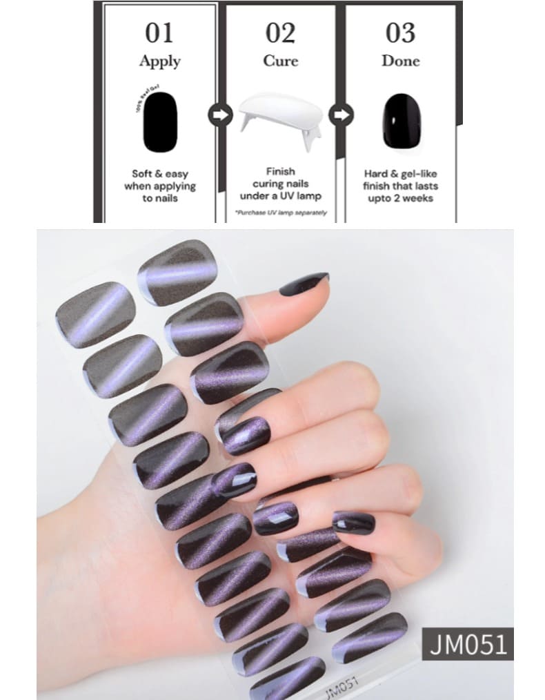 Purple Cat Eye Nail Semi Cured Gel Nail Strips