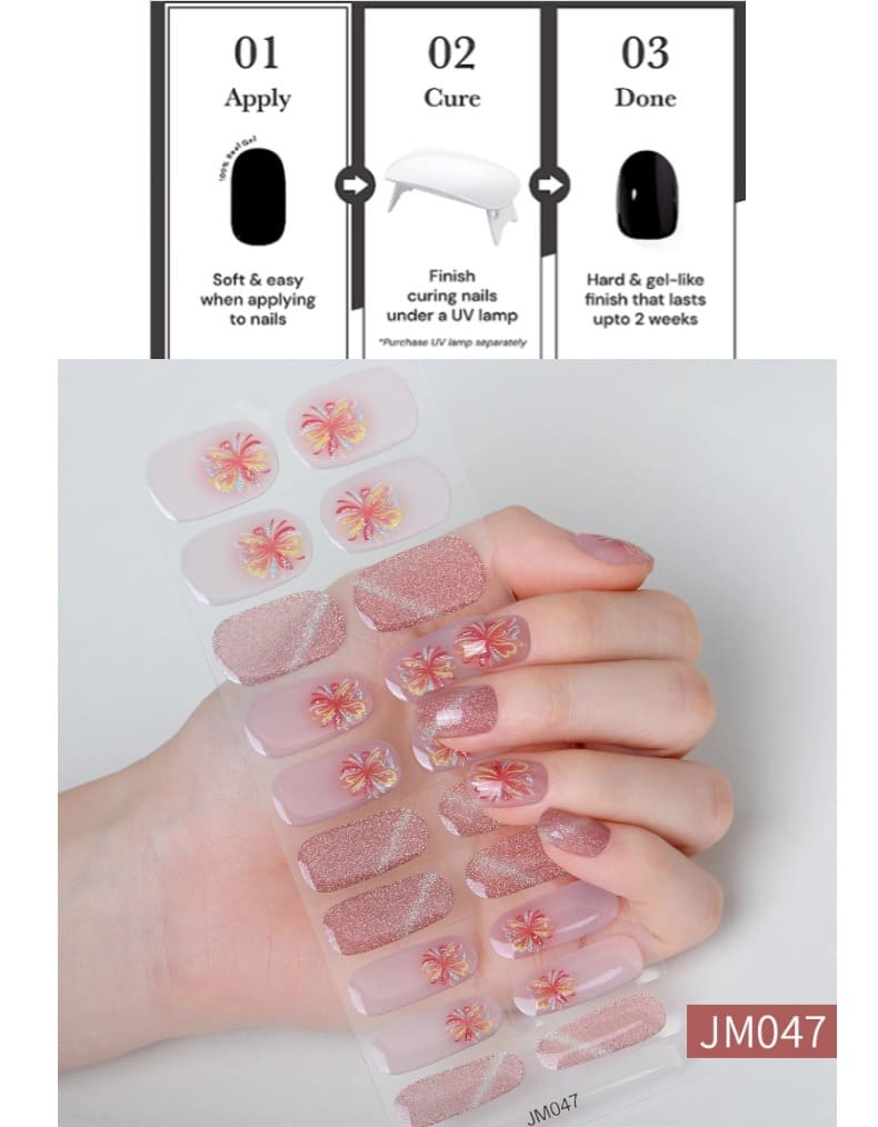 Pink Firework Semi Cured Gel Nail Strips