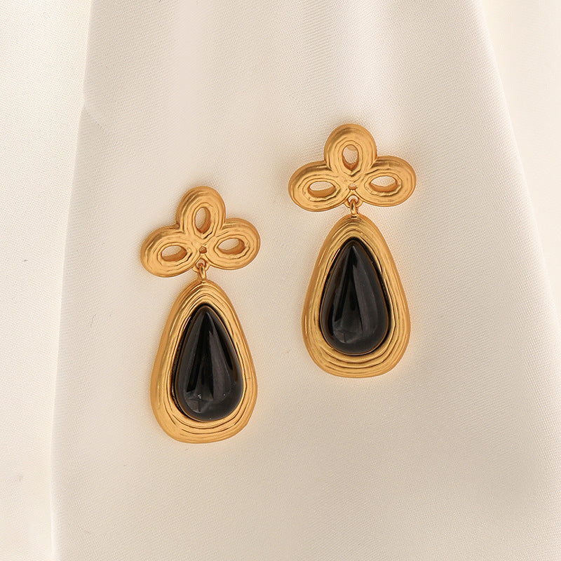 Black Stone Drop Earrings