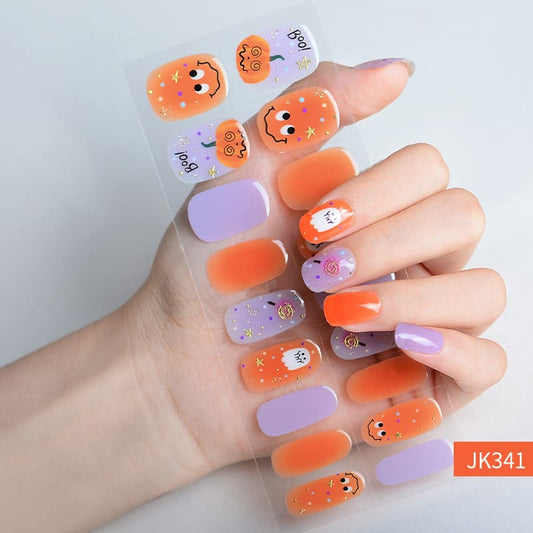 Halloween Pumpkin Face Semi Cured Gel Nail Strips