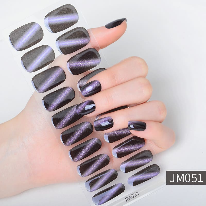 Purple Cat Eye Nail Semi Cured Gel Nail Strips