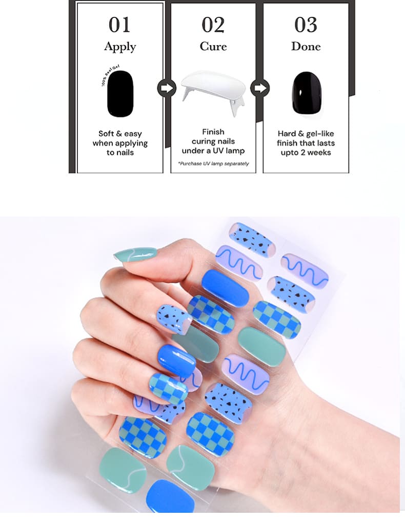 Cexynail Semi Cured Gel Nail Polish Strips Denim Blue