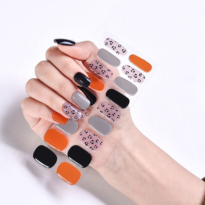 Cexynail Semi Cured Gel Nail Polish Strips Black Orange