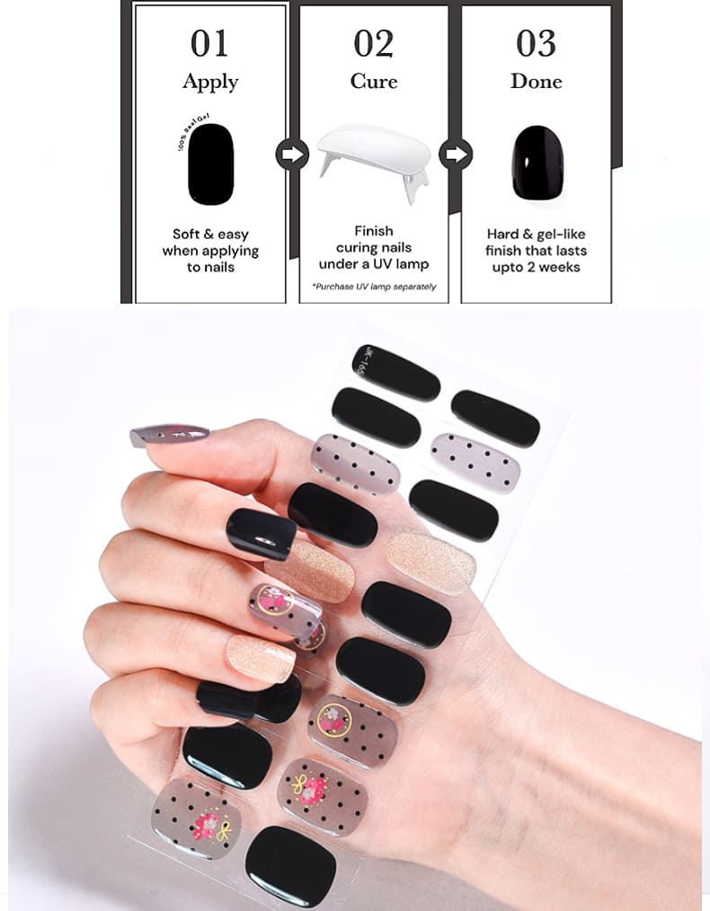 Cexynail Semi Cured Gel Nail Polish Strips Miss Black