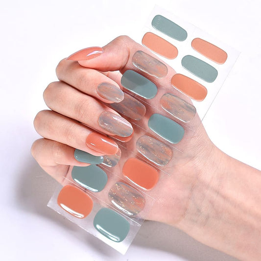 Cexynail Semi Cured Gel Nail Polish Strips Orange Blue