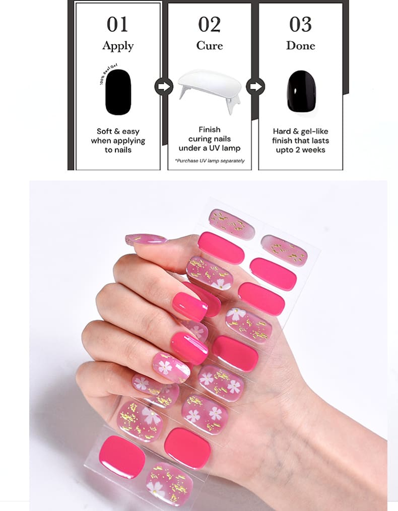 Cexynail Semi Cured Gel Nail Strips Pink Daisy