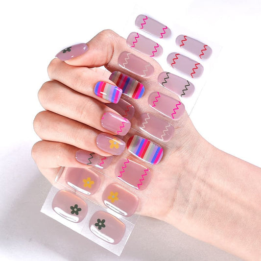 Cexynail Semi Cured Gel Nail Strips Colorful Line