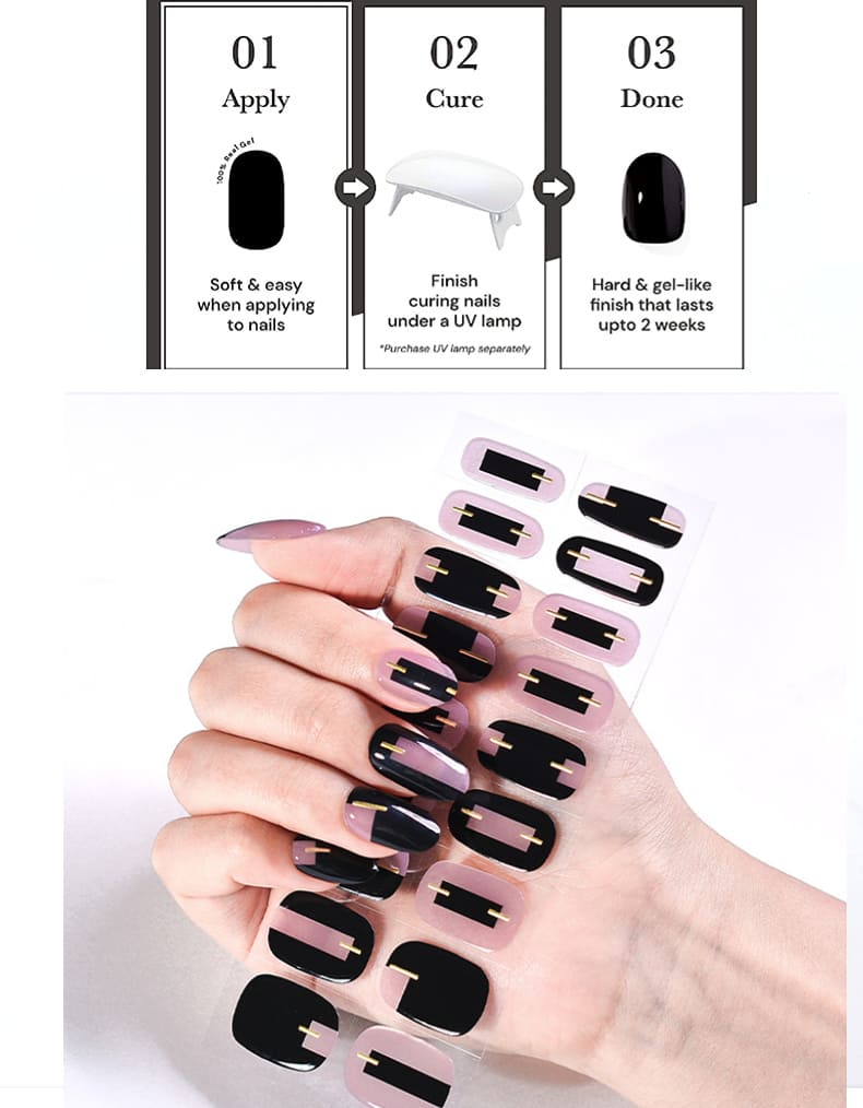 Cexynail Semi Cured Gel Nail Strips Black Pink