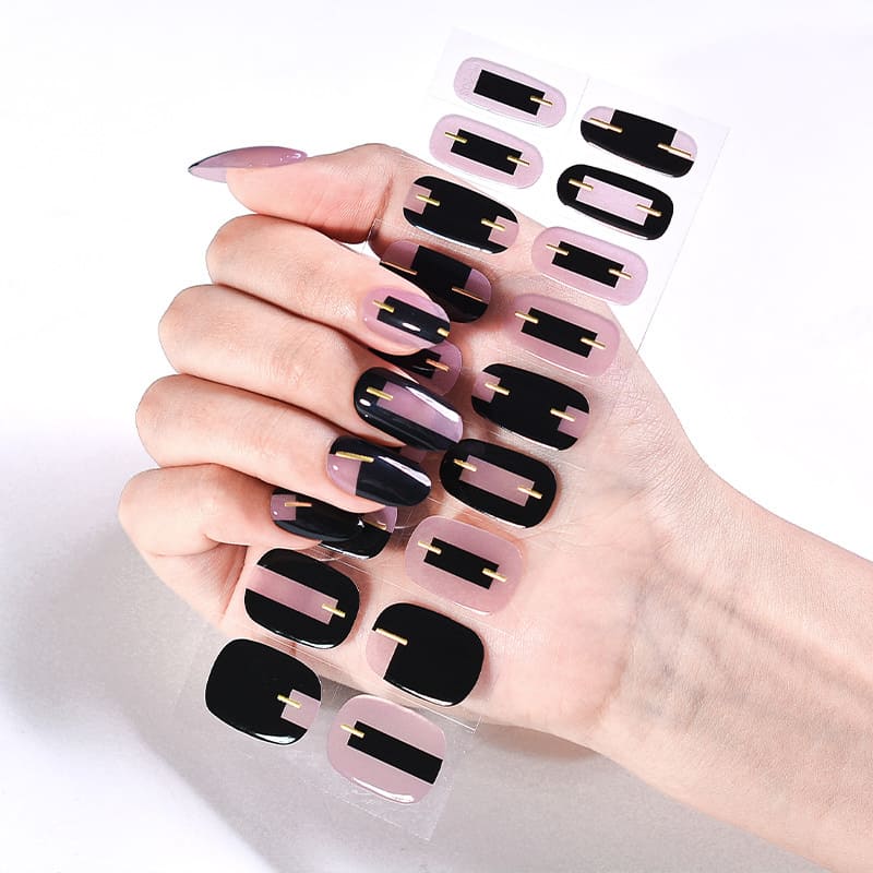 Cexynail Semi Cured Gel Nail Strips Black Pink