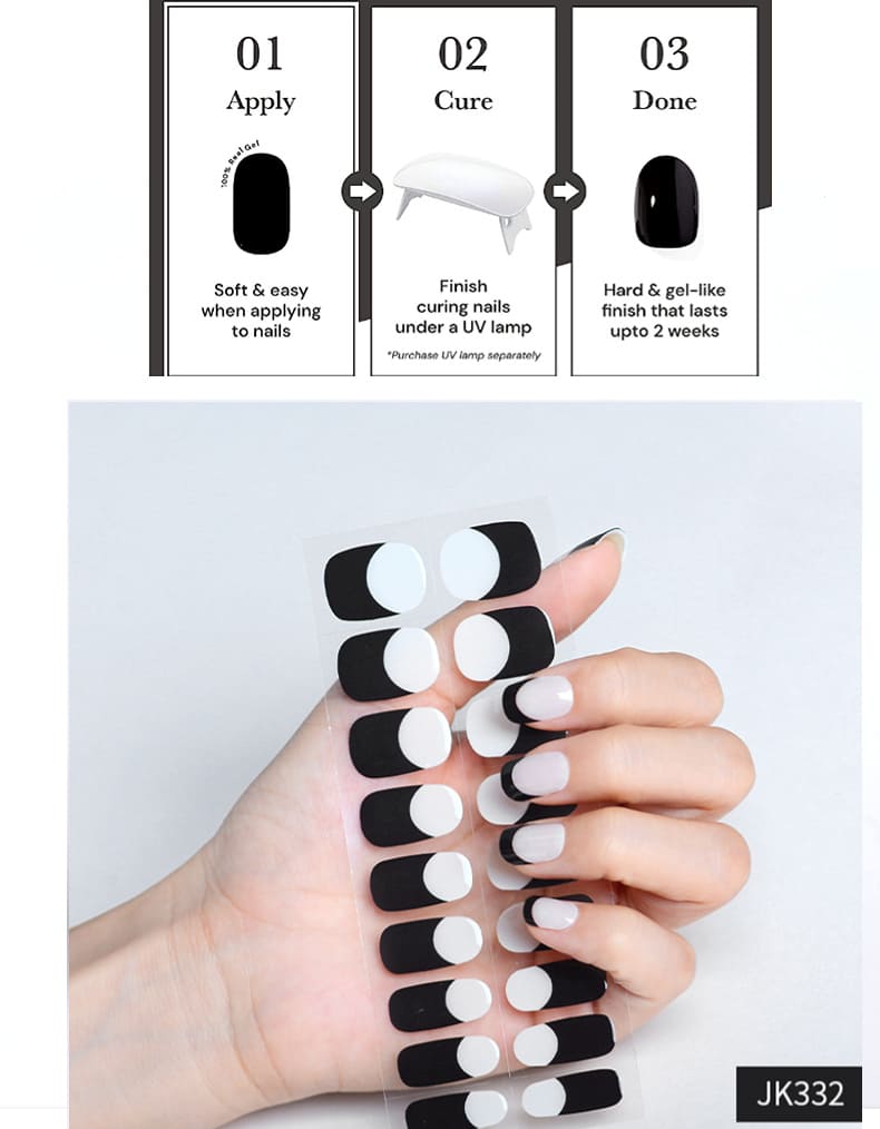 Cexynail Semi Cured Gel Nail Wraps Black and White