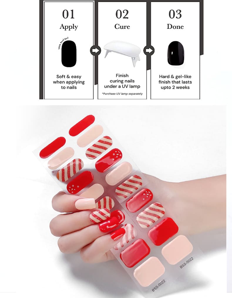 Christmas Nails Art Semi Cured Gel Nail Strips