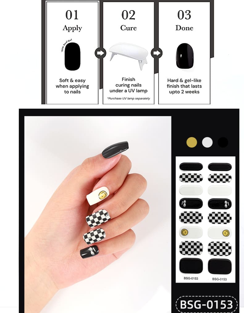 Black Smile Face Gel Nail Wraps for Christmas