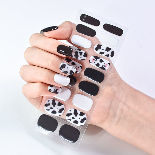 Cute Dairy Cow Semi Cured Gel Nail Strips