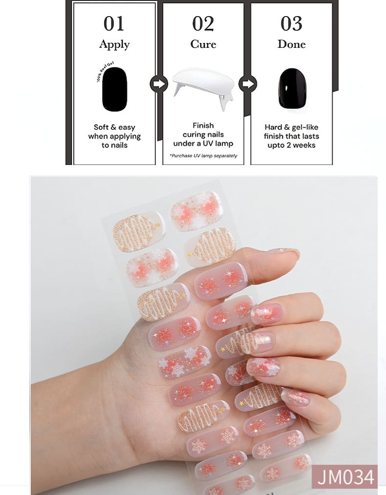 Glitter Winter Snowflakes Semi Cured Gel Nail Strips