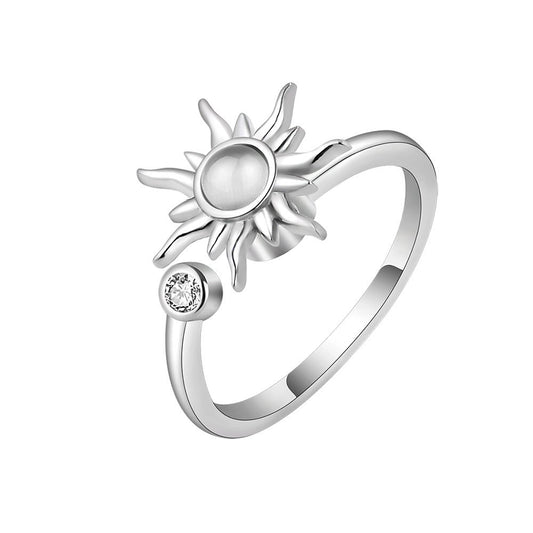 Sunflower Ring Adjustable Band - Silver Color