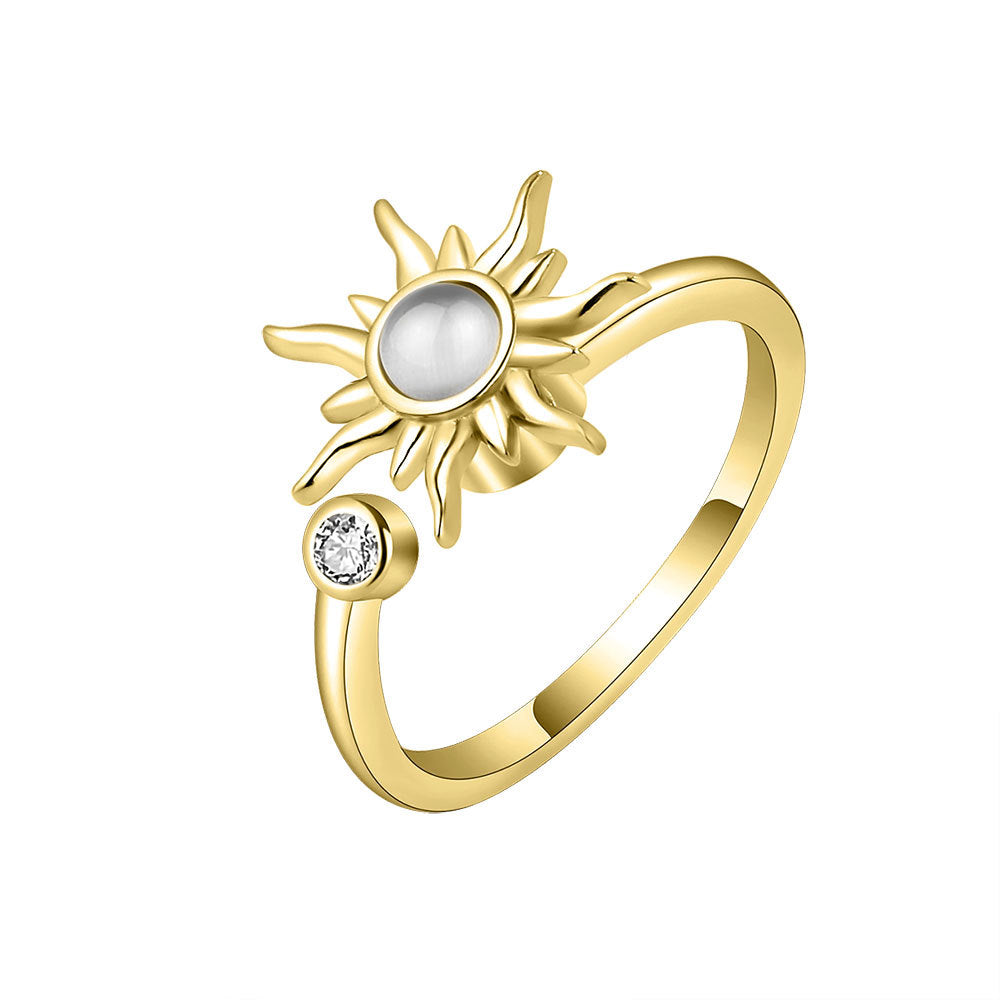 Sunflower Ring Adjustable Band - Gold Color